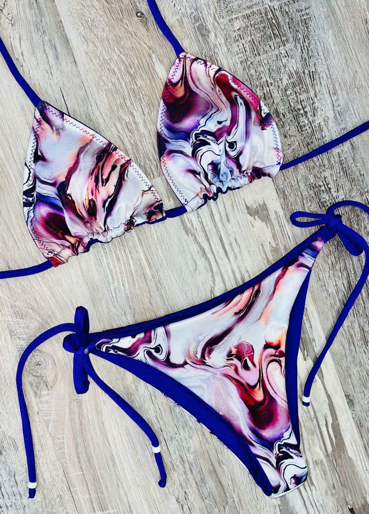 Marble purple bikini straps
