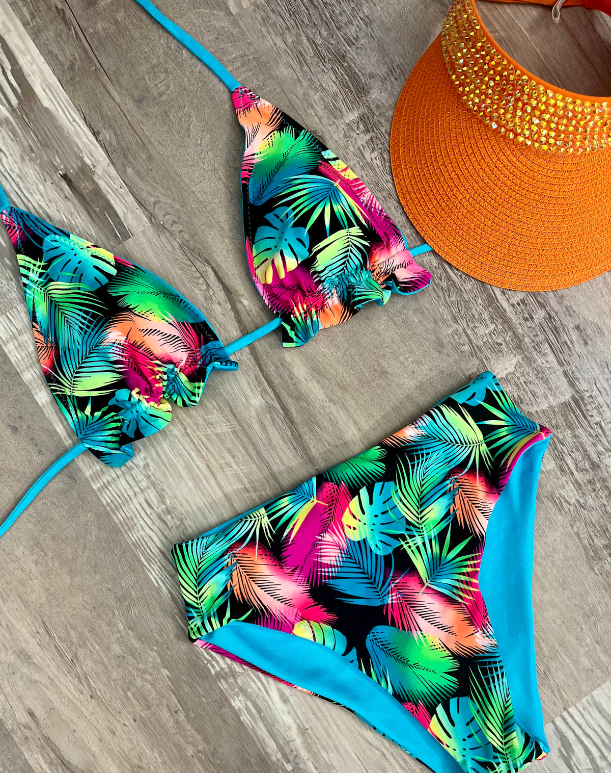 Bikini Ruffle blue Hawaian