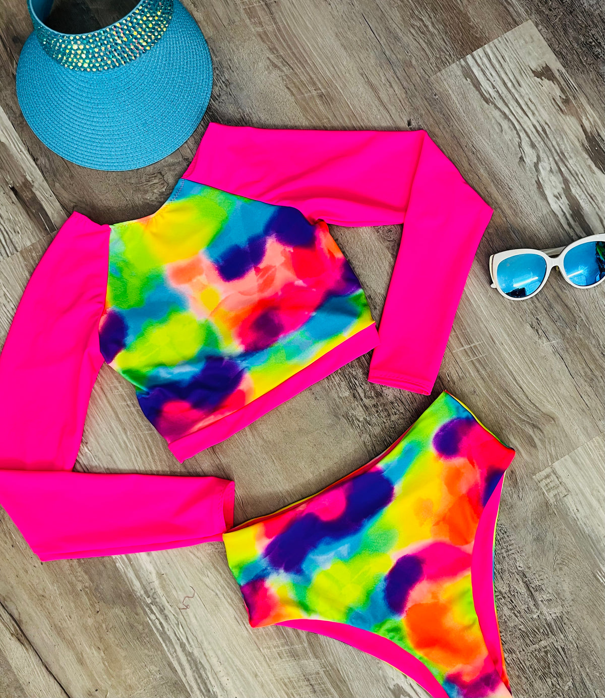 Rashguard & high waist Tie Dye