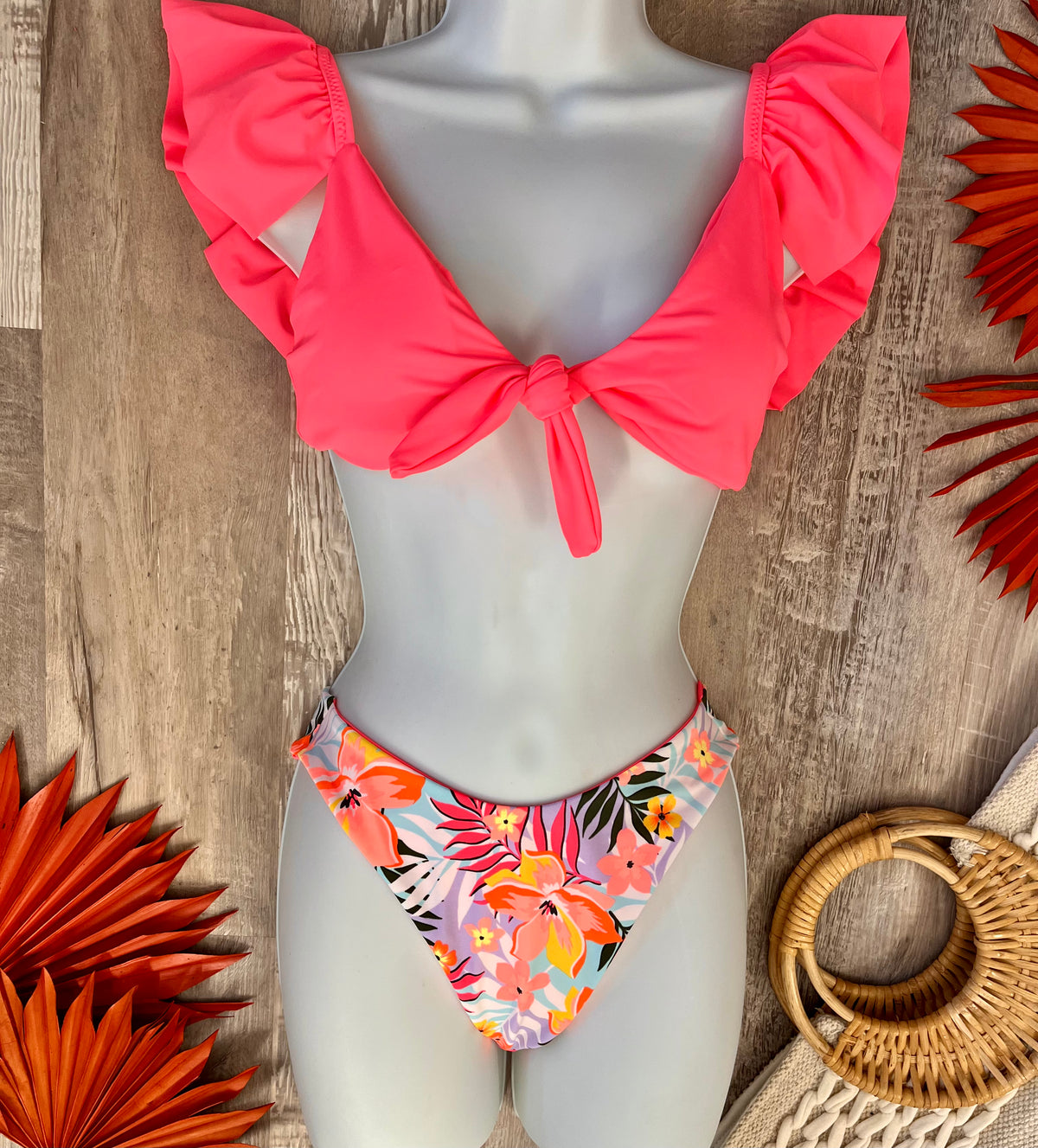 Cuba Top Hawaian Coral bikini Straps